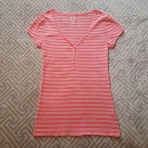 Old Navy Pink Striped Short Sleeve Henley Tee